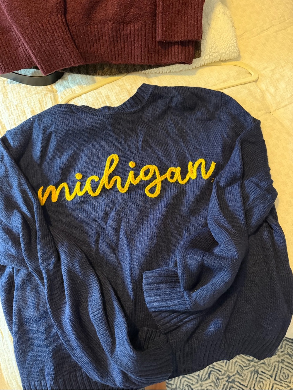 Simons Navy Crewneck Sweater with Yellow Script